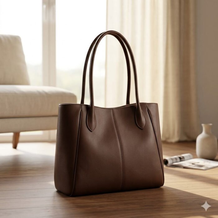 Premium Brown Genuine Leather Tote Bag Women's Everyday Carry | Blackstone Jackets - Image 1
