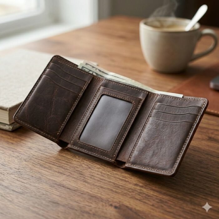Premium Brown Distressed Genuine Leather Trifold Wallet | Blackstone Jackets - Image 4