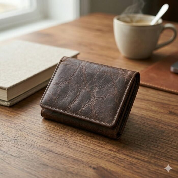 Premium Brown Distressed Genuine Leather Trifold Wallet | Blackstone Jackets - Image 1