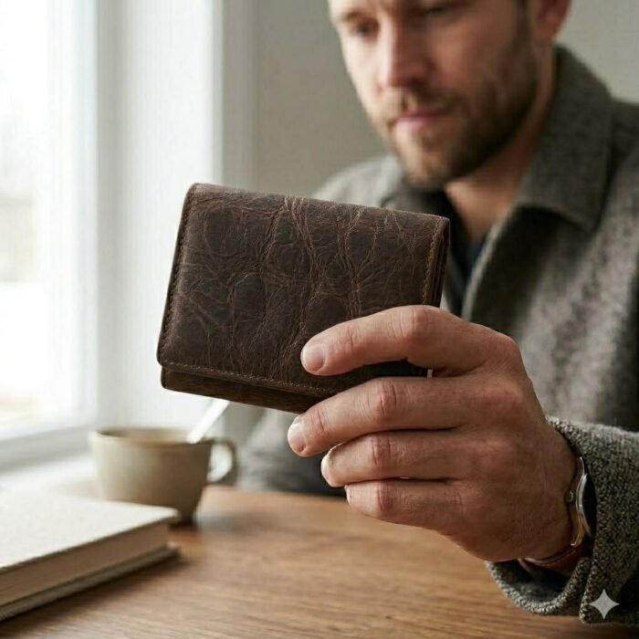 Premium Brown Distressed Genuine Leather Trifold Wallet | Blackstone Jackets - Image 3