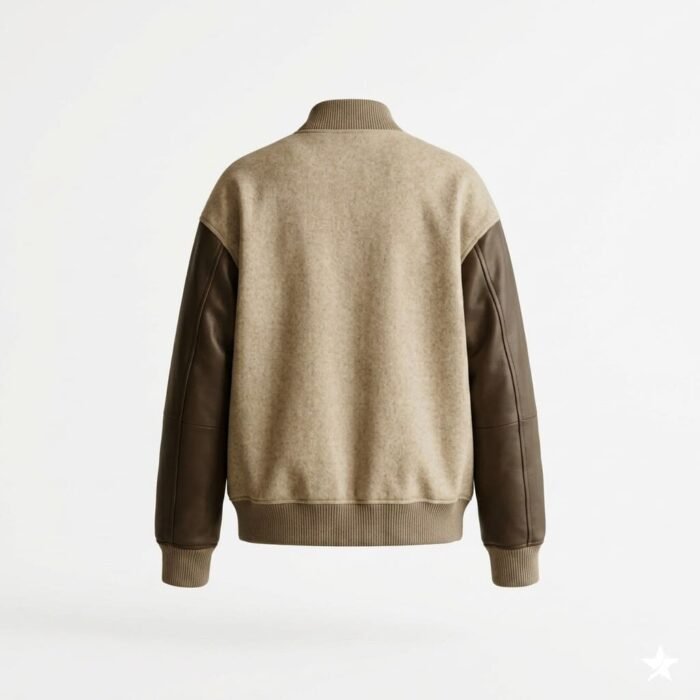 Premium Beige Cream Genuine Leather Women's Varsity Jacket | Blackstone Jackets - Image 3