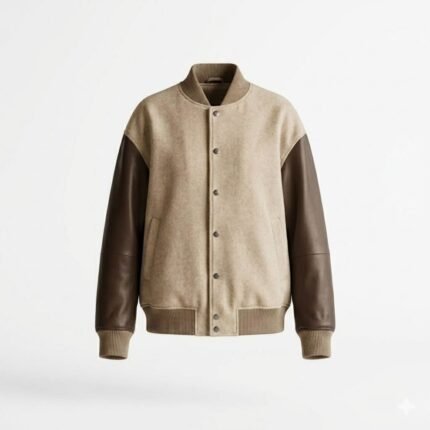 Premium Beige Cream Genuine Leather Women's Varsity Jacket | Blackstone Jackets