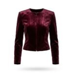 Iconic Luxury Burgundy Bomber Velvet Jacket for Women | Blackstone Jackets