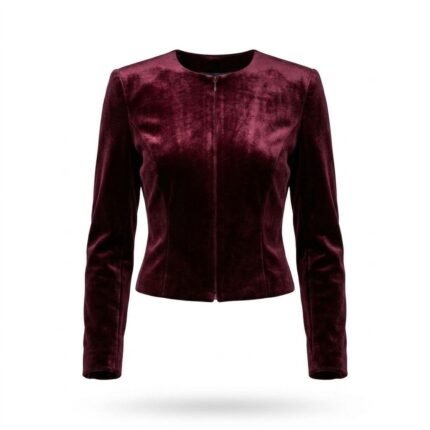 Iconic Luxury Burgundy Bomber Velvet Jacket for Women | Blackstone Jackets