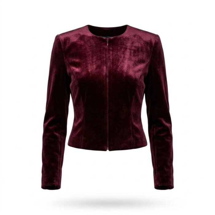 velvet jacket front view Iconic Luxury Burgundy Bomber Velvet Jacket for Women | Blackstone Jackets - Image 1