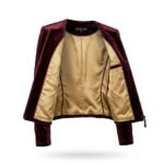 Iconic Luxury Burgundy Bomber Velvet Jacket for Women | Blackstone Jackets - Image 2