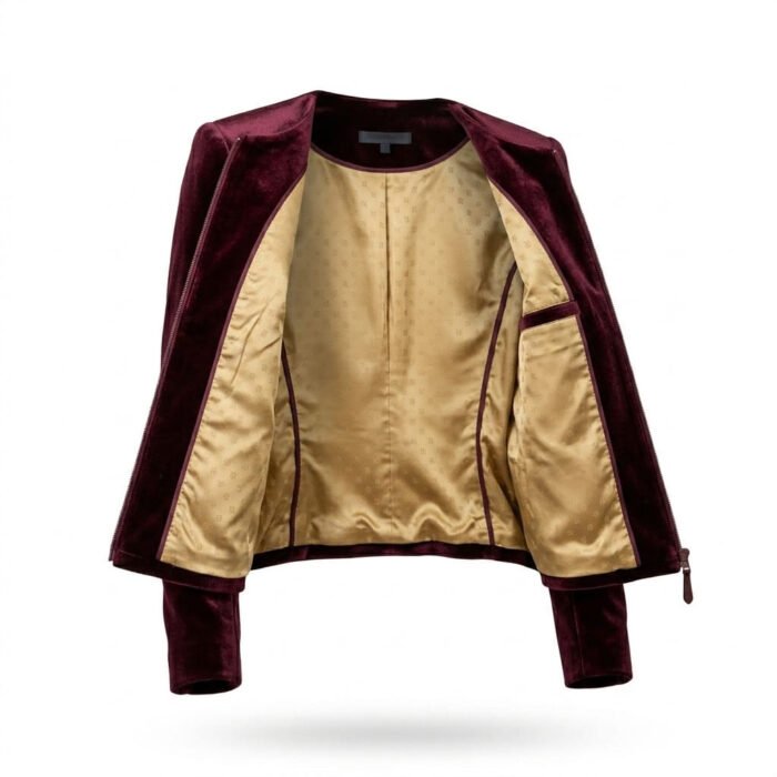 Iconic Luxury Burgundy Bomber Velvet Jacket for Women | Blackstone Jackets - Image 2