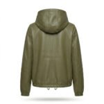 Handmade Olive Green Genuine Leather Hooded Windbreaker for Women | Blackstone Jackets - Image 3