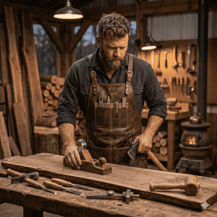 Luxury Brown Genuine Leather Woodworker Apron Men's Workwear | Blackstone Jackets - Image 4