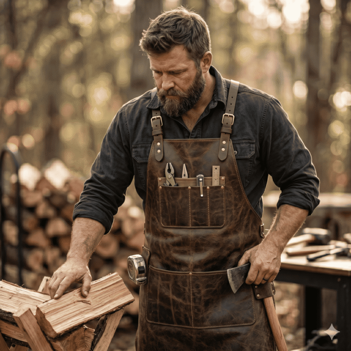 Luxury Brown Genuine Leather Woodworker Apron Men's Workwear | Blackstone Jackets - Image 3