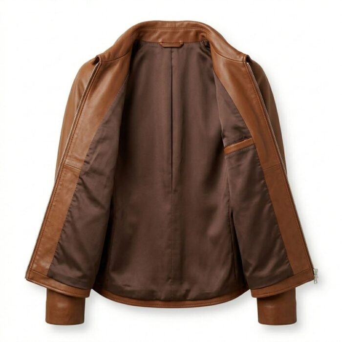 Timeless Cognac Brown Genuine Leather Zip Up Jacket for Women | Blackstone Jackets - Image 2