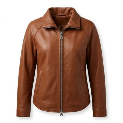 Timeless Cognac Brown Genuine Leather Zip Up Jacket for Women | Blackstone Jackets