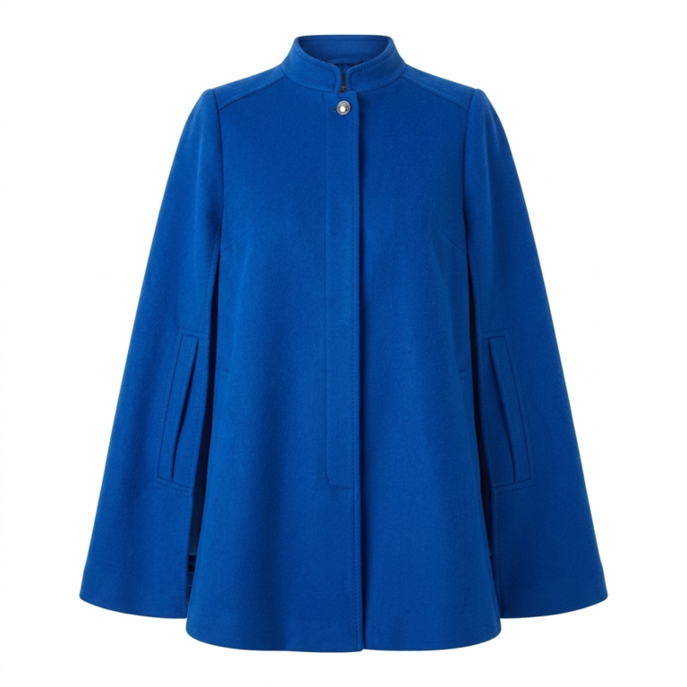 Bespoke Women's Blue Wool Cape Coat Blackstone Jackets