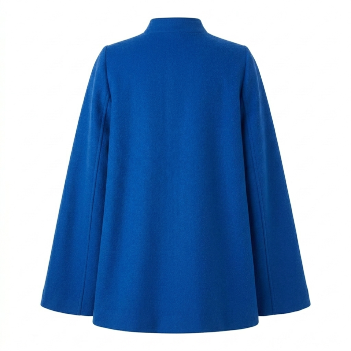 Bespoke Women's Blue Wool Cape Coat Blackstone Jackets Back View