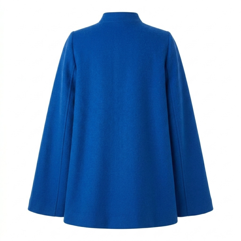 Bespoke Women's Blue Wool Cape Coat Blackstone Jackets Back View