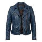Crafted Women's Blue Distressed Leather Jacket Blackstone Jackets