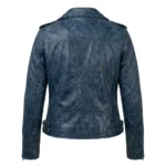Crafted Women's Blue Distressed Leather Jacket Blackstone Jackets Back View