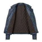 Crafted Women's Blue Distressed Leather Jacket Blackstone Jackets Inner View