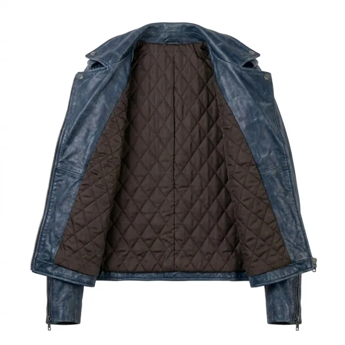Crafted Women's Blue Distressed Leather Jacket Blackstone Jackets Inner View