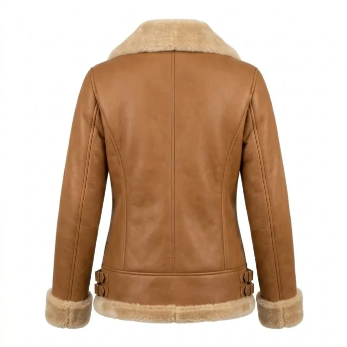 Crafted Women's Brown Embroidery Leather Jacket Blackstone Jackets Back View