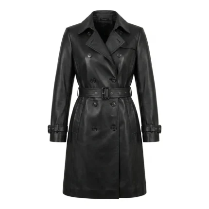Executive Women's Black Trench Leather Coat Blackstone Jackets