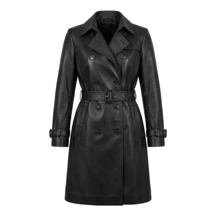 Executive Women's Black Trench Leather Coat Blackstone Jackets Executive Women's Black Trench Leather Coat Blackstone Jackets