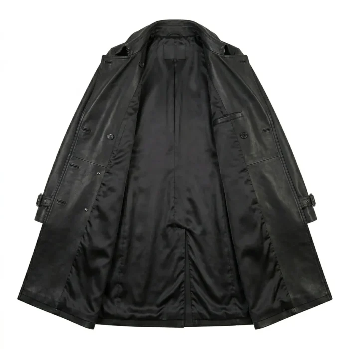 Executive Women's Black Trench Leather Coat Blackstone Jackets Inner View