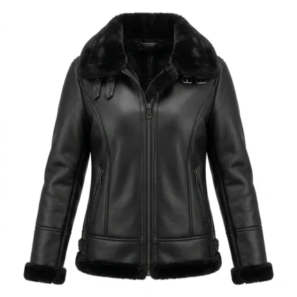 Finest Women's Black Faux Fur Leather Jacket Blackstone Jackets