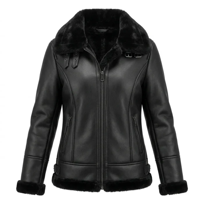 Finest Women's Black Faux Fur Leather Jacket Blackstone Jackets