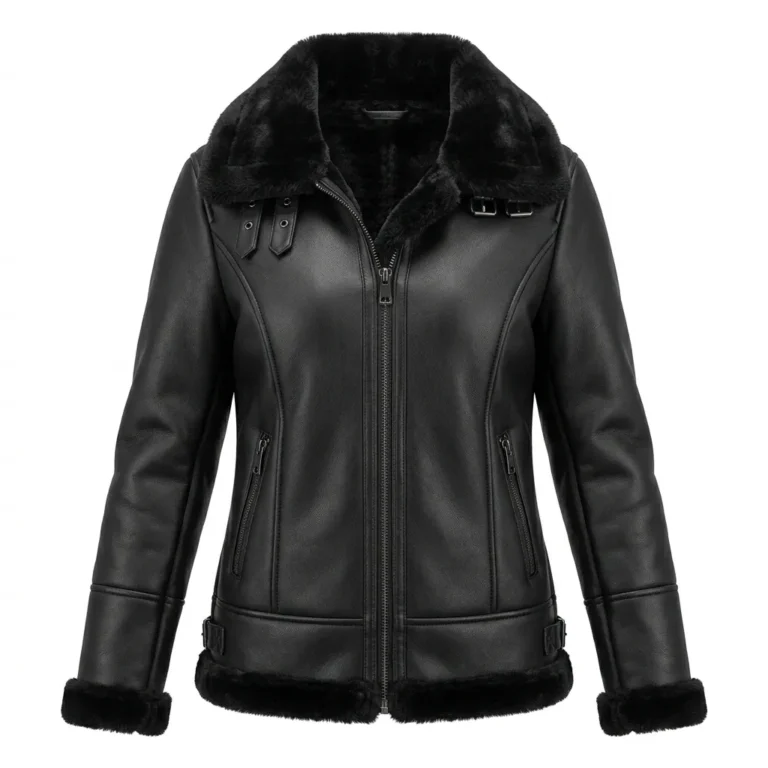 Finest Women's Black Faux Fur Leather Jacket Blackstone Jackets