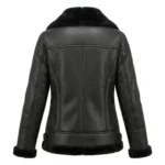 Finest Women's Black Faux Fur Leather Jacket Blackstone Jackets Back View