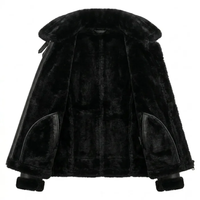Finest Women's Black Faux Fur Leather Jacket Blackstone Jackets Inner View