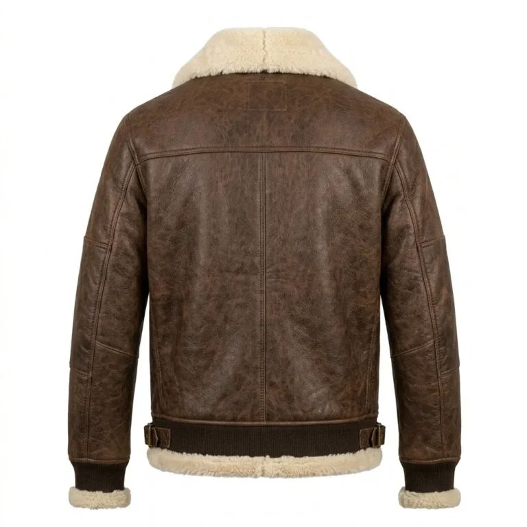 High-End Men's Brown Leather Aviator Jacket Blackstone Jackets Back View