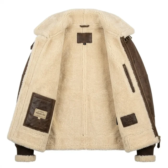 High-End Men's Brown Leather Aviator Jacket Blackstone Jackets Inner View