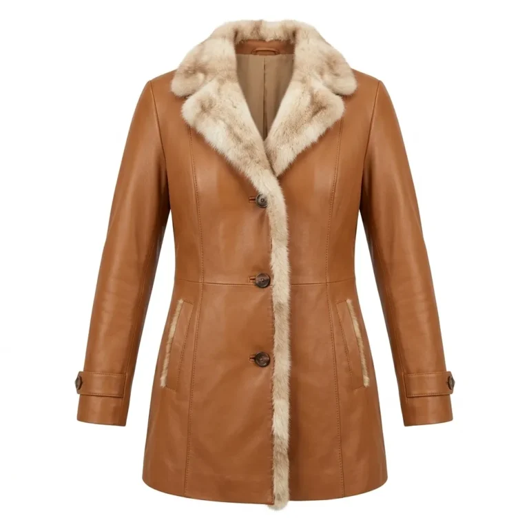 Masterpiece Women's Tan Leather Fur Coat Blackstone Jackets