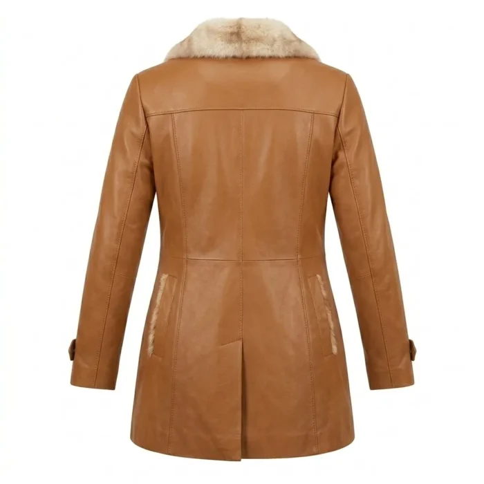Masterpiece Women's Tan Leather Fur Coat Blackstone Jackets Back View