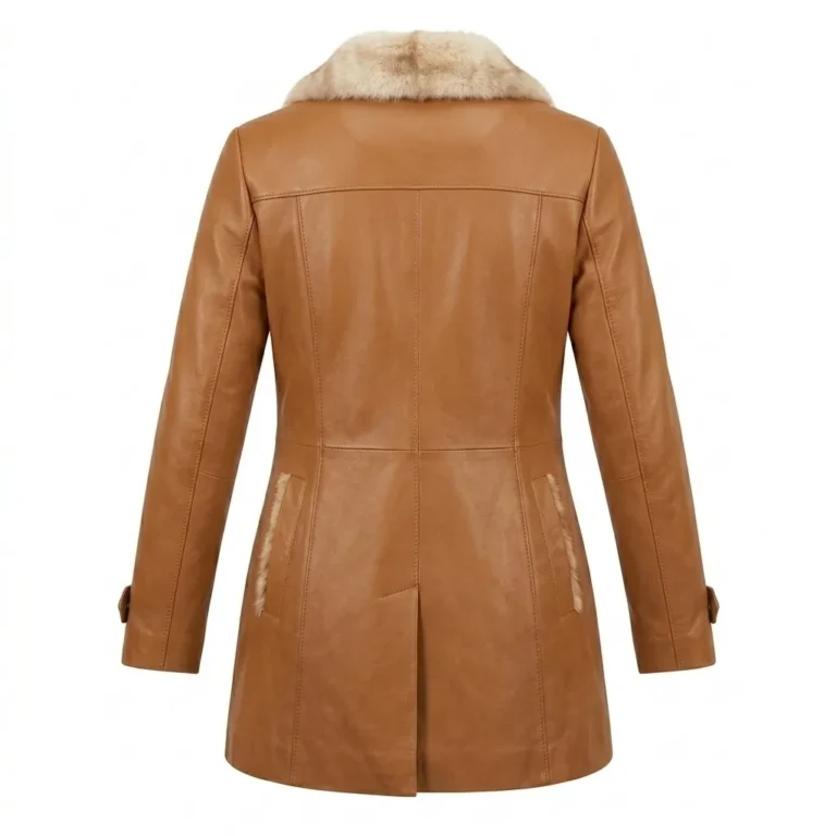 Masterpiece Women's Tan Leather Fur Coat Blackstone Jackets Back View