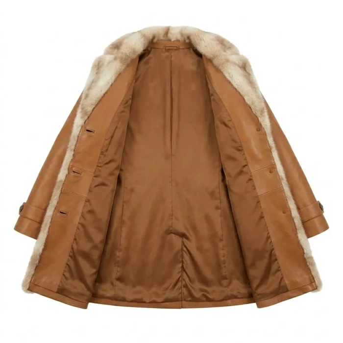 Masterpiece Women's Tan Leather Fur Coat Blackstone Jackets Inner View