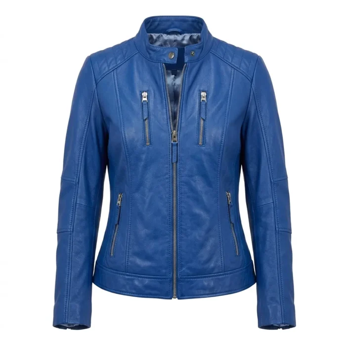 Opulent Women's Blue Leather Lined Jacket Blackstone Jackets