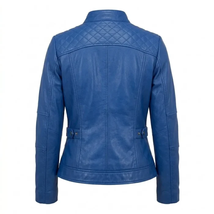 Opulent Women's Blue Leather Lined Jacket Blackstone Jackets Back View