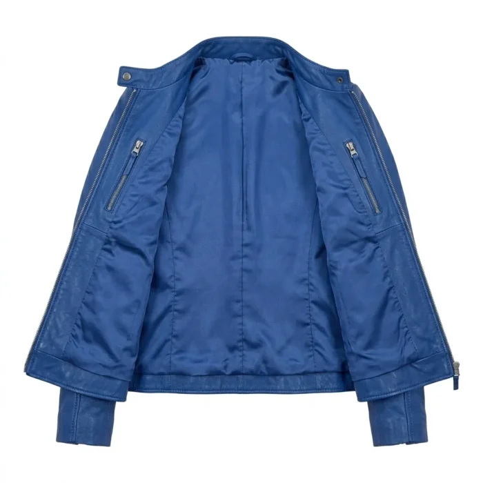 Opulent Women's Blue Leather Lined Jacket Blackstone Jackets Inner View