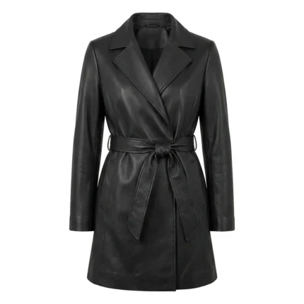 Refined Women's Black Leather Wrap Coat Blackstone Jackets