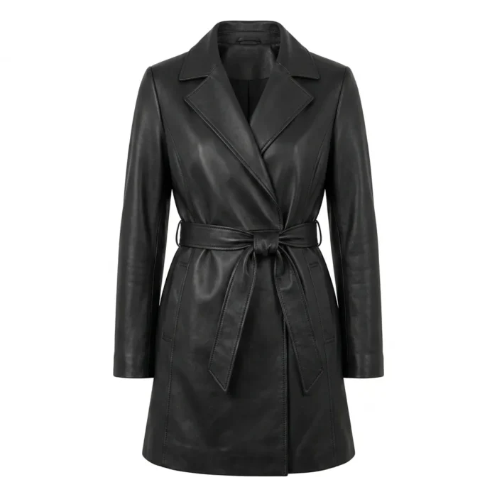 Refined Women's Black Leather Wrap Coat Blackstone Jackets