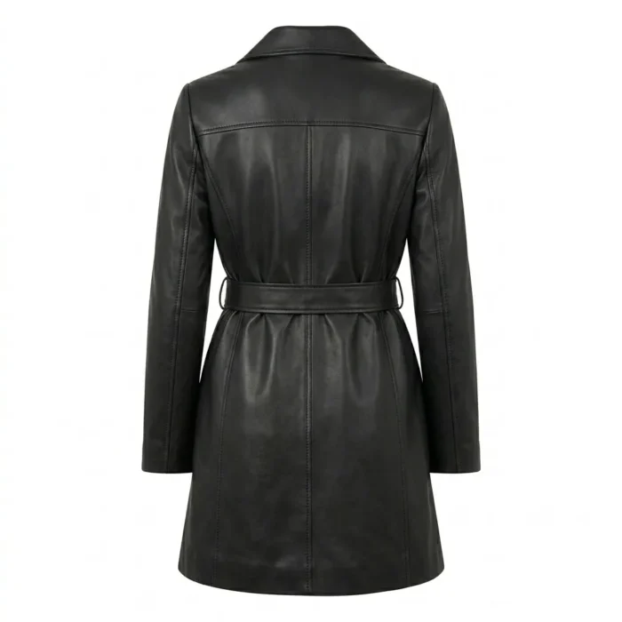 Refined Women's Black Leather Wrap Coat Blackstone Jackets Back View