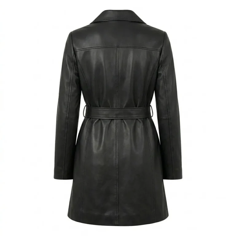 Refined Women's Black Leather Wrap Coat Blackstone Jackets Back View