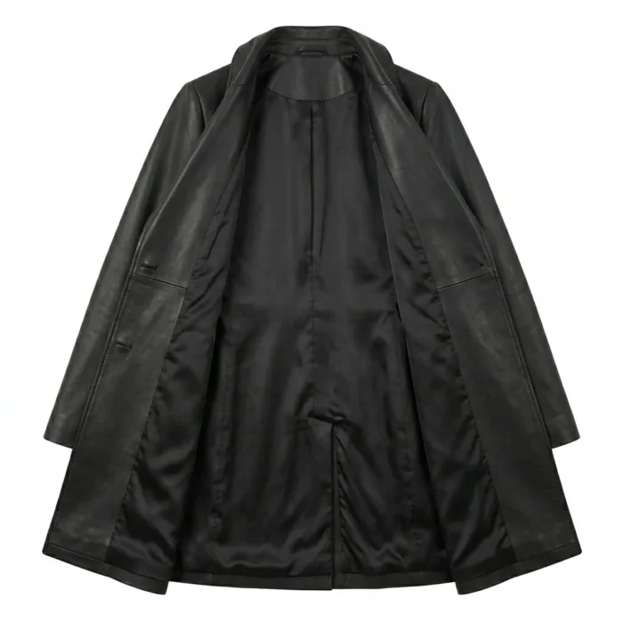 Refined Women's Black Leather Wrap Coat Blackstone Jackets Inner View