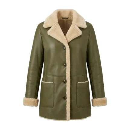 Statement Piece Women's Olive Green Leather Shearling Coats Blackstone Jackets