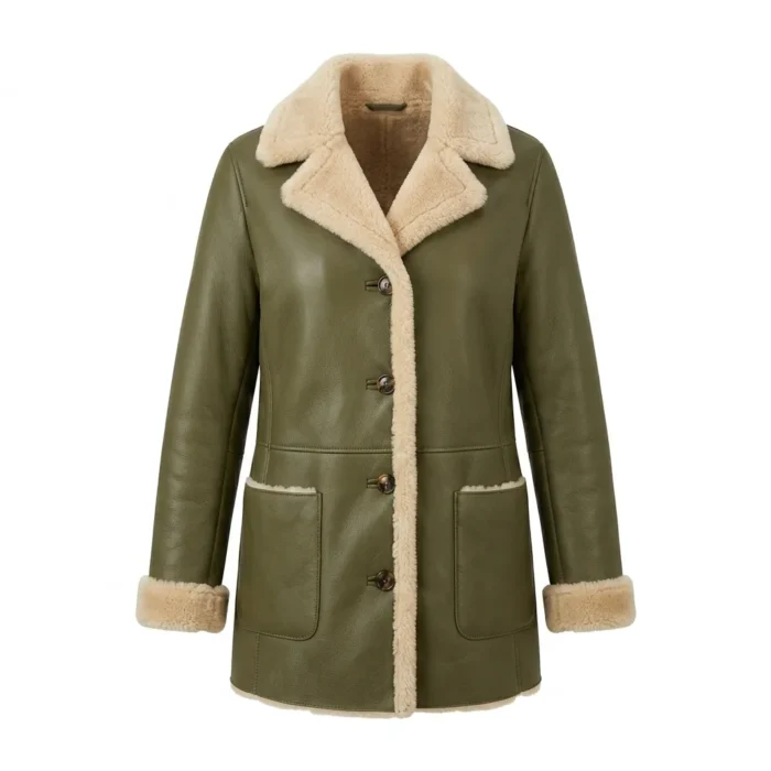 Statement Piece Women's Olive Green Leather Shearling Coats Blackstone Jackets