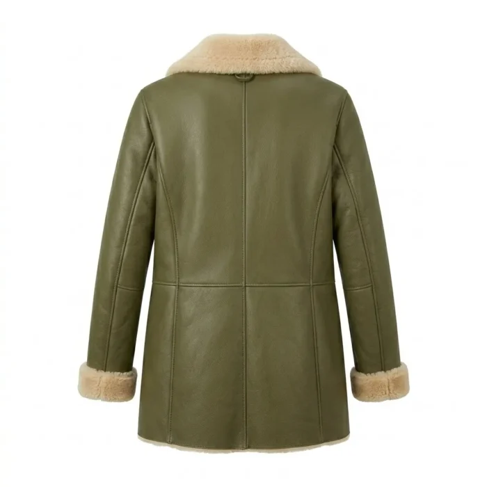 Statement Piece Women's Olive Green Leather Shearling Coats Blackstone Jackets Back View
