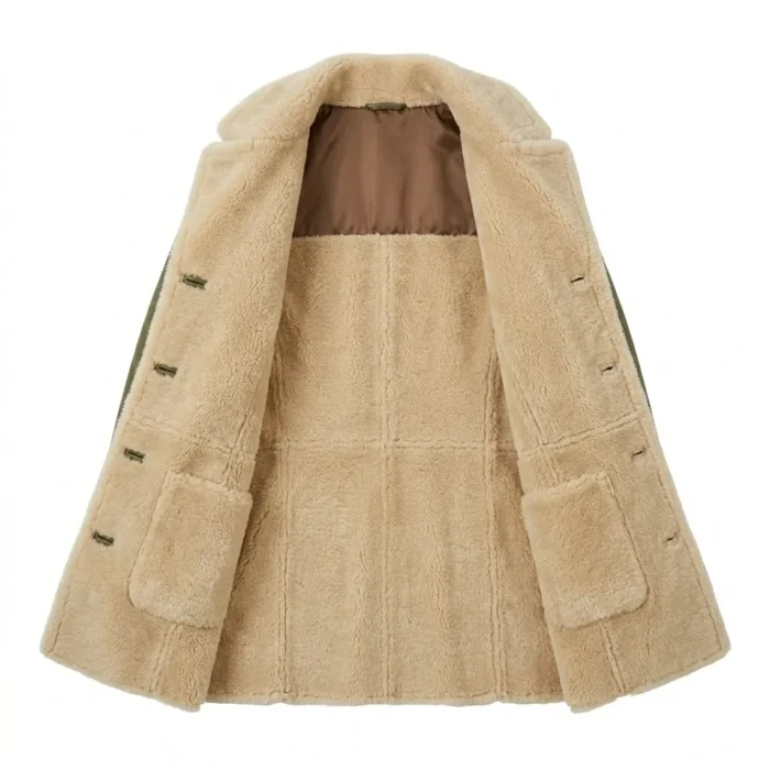 Statement Piece Women's Olive Green Leather Shearling Coats Blackstone Jackets Inner View